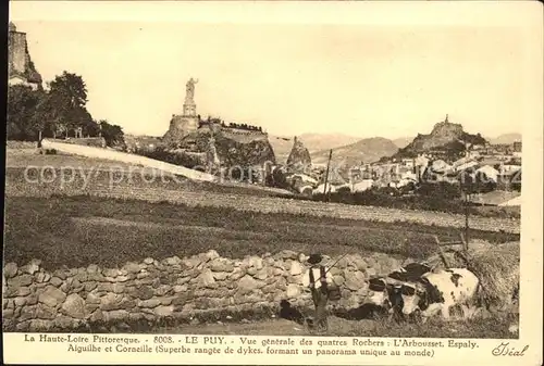 Le Puy en Velay Vue generale des quatres Rochers Ochsenkarren Feldarbeit Kat. Le Puy en Velay