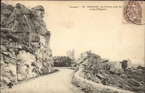 Crozant Ruines vues de la Route d Eguzon Stempel auf AK Kat. Crozant