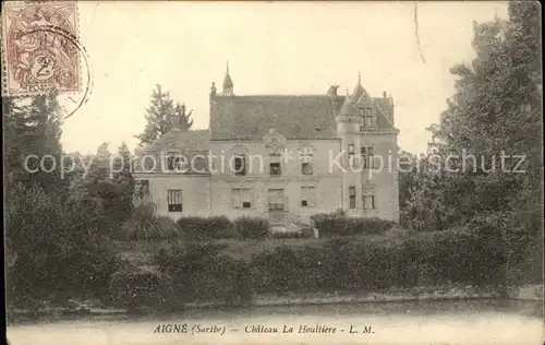 Aigne Sarthe Chateau La Houltiere Stempel auf AK Kat. Aigne
