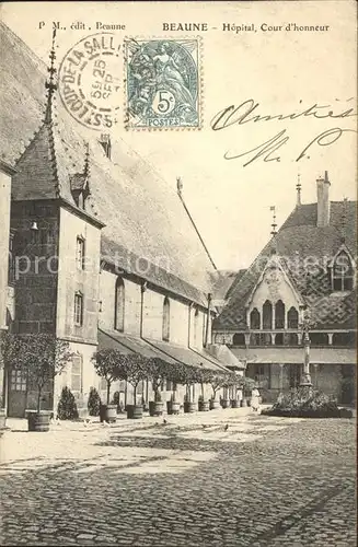 Beaune Cote d Or Burgund Hopital Cour d Honneur Stempel auf AK Kat. Beaune