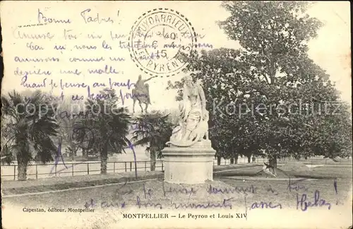 Montpellier Herault Le Peyrou et Louis XIV Monument Statue Stempel auf AK Kat. Montpellier