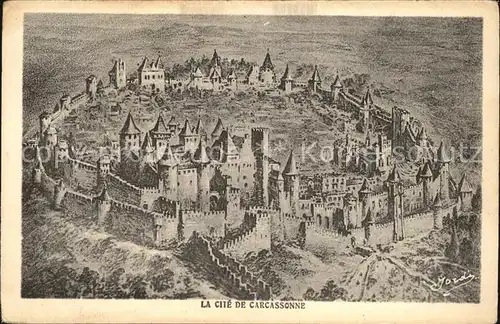Carcassonne La Cite Festungsanlage Kuenstlerkarte Jordy Kat. Carcassonne