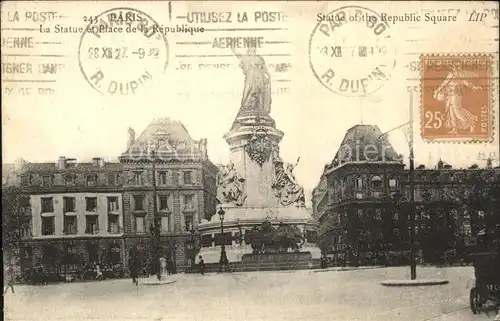 Paris Statue et Place de la Republique Stempel auf AK Kat. Paris