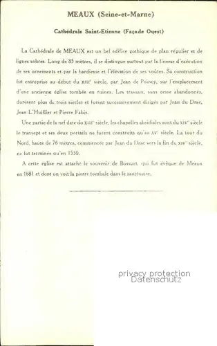 Meaux Seine et Marne Cathedrale Edifice gothique Histoire 4e Serie Kat. Meaux