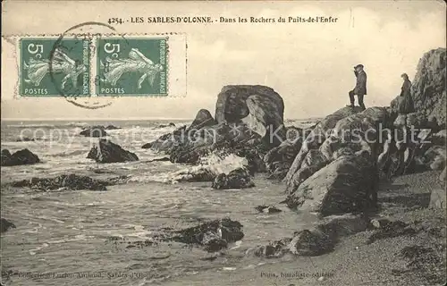 Les Sables d Olonne Rochers du Puits de l Enfer Stempel auf AK Kat. Les Sables d Olonne