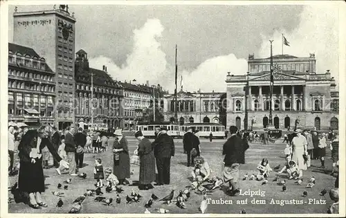 Leipzig Augustus Platz Tauben fuettern Strassenbahn Kat. Leipzig