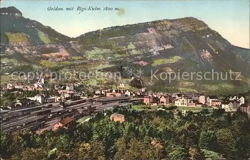 Goldau Panorama mit Rigi Kulm Eisenbahn Kat. Goldau