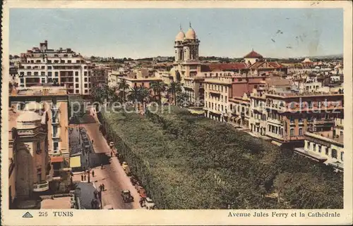 Tunis Avenue Jules Ferry et la Cathedrale Kat. Tunis