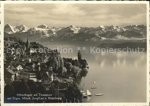 Hilterfingen Thunersee Panorama Thunersee mit Eiger Moench Jungfrau Bluemlisalp Berner Alpen / Hilterfingen /Bz. Thun