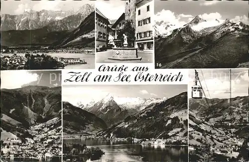 Zell See Totalansicht Dorfpartie mit Brunnen Seeblick Schwebebahn / Zell am See /Pinzgau-Pongau