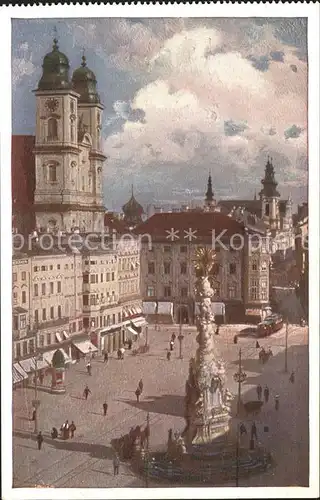 Linz Donau Dreifaltigkeitssaeule mit Kirche Kat. Linz