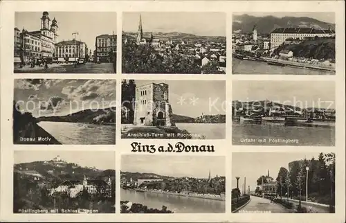 Linz Donau Totalansicht Donaupartie Anschluss Turm Puchenau Urfahr Poestlingberg Schloss Hagen Hoehenstrasse Kat. Linz