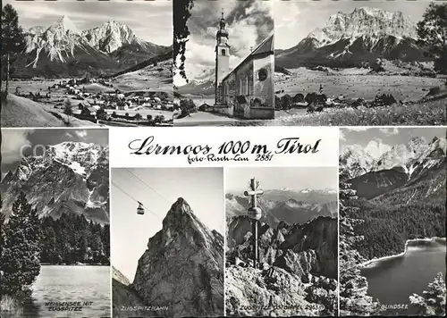 Lermoos Tirol Panorama Kirche Weissensee Zugspitze Zugspitzbahn Blindsee Kat. Lermoos