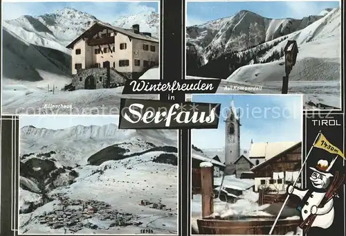 Serfaus Tirol Koelnerhaus Auf Komperdell Panorama Kirche Brunnen Schneemann Kat. Serfaus