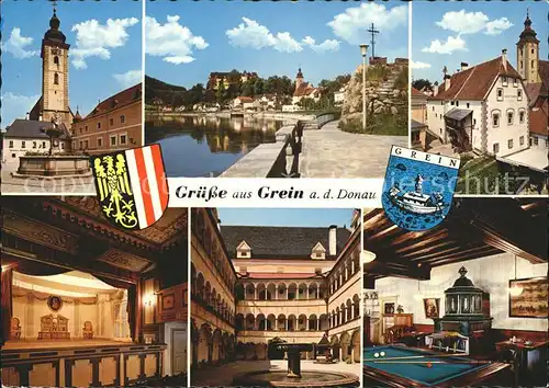 Grein Donau Oberoesterreich Hauptplatz Donauufer Rathaus Stadttheater Greinburghof Biedermeier Cafe Kat. Grein