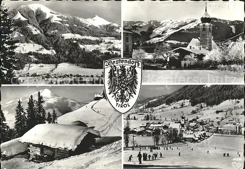 Westendorf Tirol Panorama Ortsblick Kirche Blockhuette Eisbahn Kat. Westendorf