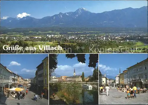 Villach Kaernten Panoramablick mit Mittagskogel Hauptplatz und Draupromenade Kat. Villach