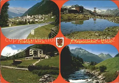 Ischgl Panorama Paznauntal im Sommer Kabinenbahn Wappen Kat. Ischgl