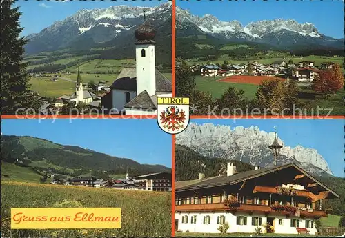 Ellmau Tirol Kirche Wappen Tennis Alpenpanorama Wilden Kaiser Kat. Ellmau