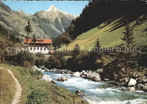 Mayrhofen Zillertal Gasthof Pension Zillergrund gegen Brandbergkolm Alpenmotiv Bergbach Kat. Mayrhofen