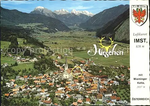 Imst Tirol Panorama Luftkurort mit Mieminger Kette Gasthof zum Hirschen Wappen Kat. Imst