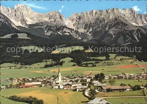 Ellmau Tirol Gesamtansicht mit Wildem Kaiser Sommerfrische Alpenpanorama Kat. Ellmau