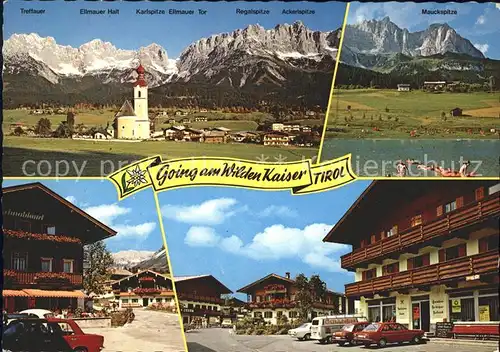 Going Wilden Kaiser Tirol Gesamtansicht mit Kaisergebirge See Dorfstrasse Kat. Going am Wilden Kaiser