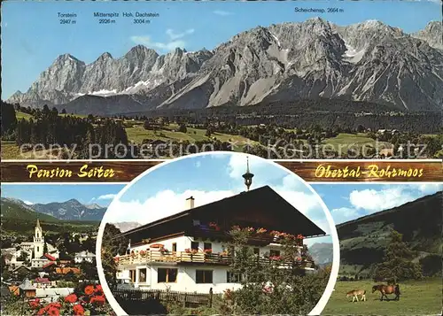 Schladming Obersteiermark Gasthof Pension Seiter Pferd Kirche Alpenpanorama Kat. Schladming