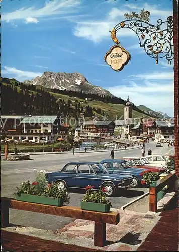 Lech Vorarlberg Ortsstrasse Gasthof Post Blick zum Karhorn Lechquellengebirge Kat. Lech