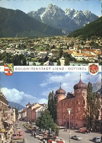 Lienz Tirol Panorama Dolomitenstadt Hauptplatz mit Lieburg Wappen Kat. Lienz