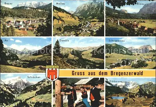 Bezau Vorarlberg Gemeinden im Bregenzerwald Wappen Alpenpanorama Kat. Bezau