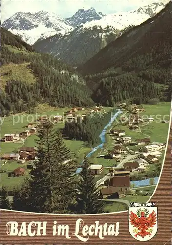Bach Tirol Panorama Lechtal mit Saxerwand und Freispitze Wappen Kat. Bach