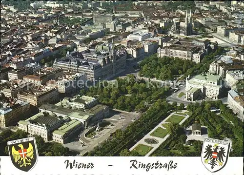 Wien Ringstrasse Parlament Rathaus Universitaet Votivkirche Burgtheater Volksgarten Fliegeraufnahme Kat. Wien