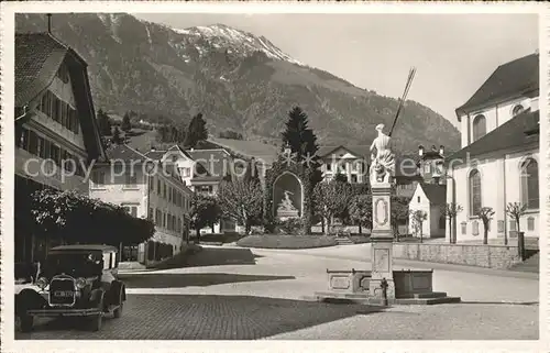 Stans Tirol Dorfplatz Brunnen Automobil Kat. Stans