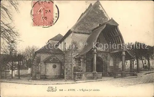 Avon Seine et Marne Eglise X siecle Stempel auf AK Kat. Avon