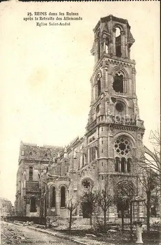 Reims Champagne Ardenne dans les Ruines Eglise Saint Andre Grand Guerre 1. Weltkrieg Kat. Reims