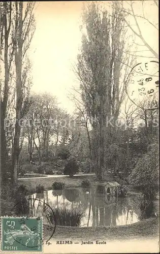 Reims Champagne Ardenne Jardin Ecole Etang Stempel auf AK Kat. Reims