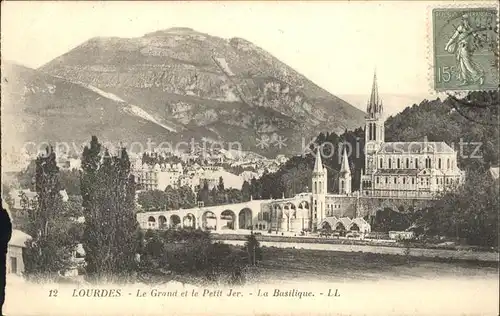 Lourdes Hautes Pyrenees Grand et Petit Jer Basilique Stempel auf AK Kat. Lourdes