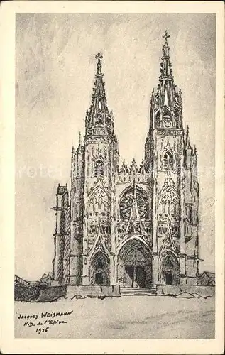 L Epine Marne Eglise Notre Dame Dessin de J. Weismann Kuenstlerkarte Kat. L Epine