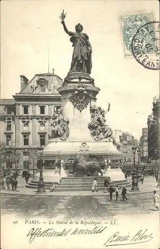 Paris Statue de la Republique Monument Stempel auf AK Kat. Paris