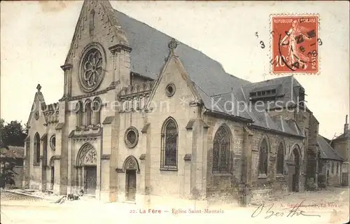 La Fere Aisne Eglise Saint Montain Stempel auf AK Kat. La Fere