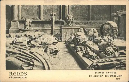 Reims Champagne Ardenne Cathedrale Statues Bombardement Grande Guerre Truemmer 1. Weltkrieg Kat. Reims