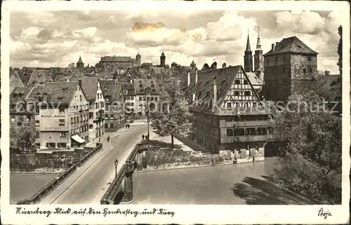 Nuernberg Blick auf Henkersteg und Burg Kat. Nuernberg