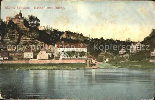 Rathen Saechsische Schweiz mit Ruine Kat. Rathen Sachsen