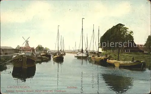 Groningen Reitdiep Kanal Kahn Schiff Kat. Groningen