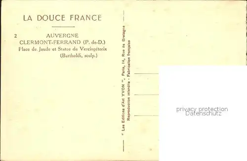 Clermont Ferrand Puy de Dome Place de Jaude Statue de Vercingetorix Collection La Douce France Kat. Clermont Ferrand