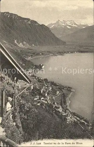 Territet Vue de la Gare de Glion Lac Leman et les Alpes Kat. Territet