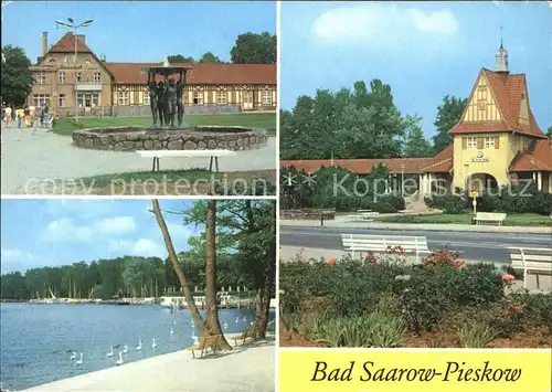 Bad Saarow Pieskow HO Bahnhofshotel Brunnen Skulptur Schwanenwiese Bahnhof Kat. Bad Saarow