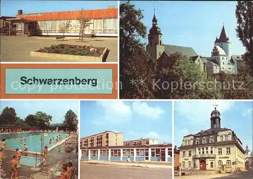 Schwarzenberg Erzgebirge Gaststaett Roter Loewe Schloss Kirche Freibad Hotel Haus der Einheit Kat. Schwarzenberg