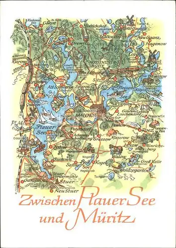 Malchow Zwischen Plauer See und Mueritz Landkarte Kat. Malchow Mecklenburg